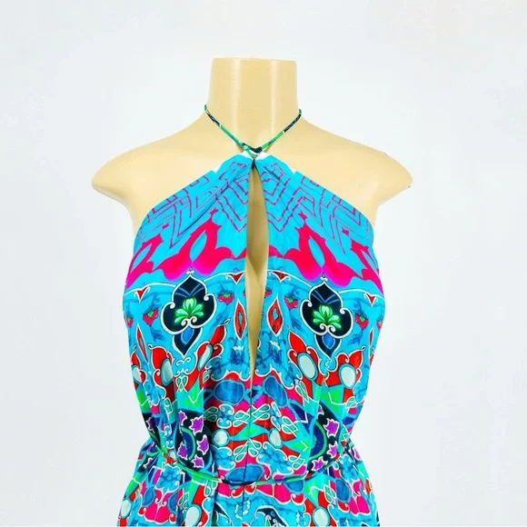 Shahida Parides Convertible Blue Multi Printed Silk Maxi Dress Eclectic One Size - Picture 6 of 10